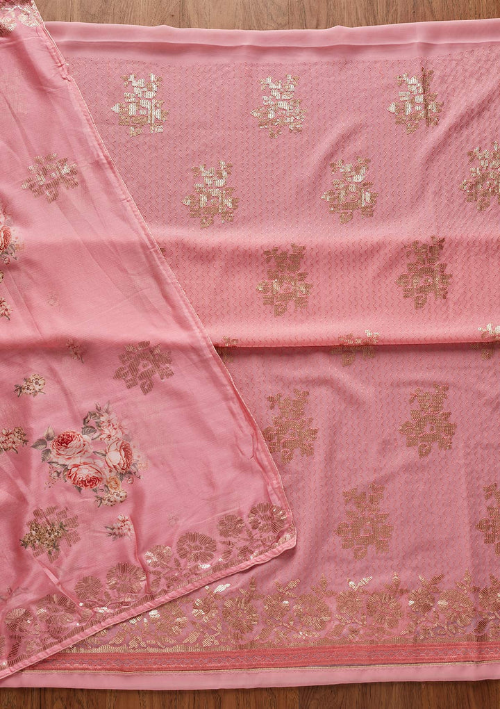 Pink Sequins Georgette Designer Unstitched Salwar Suit - koskii