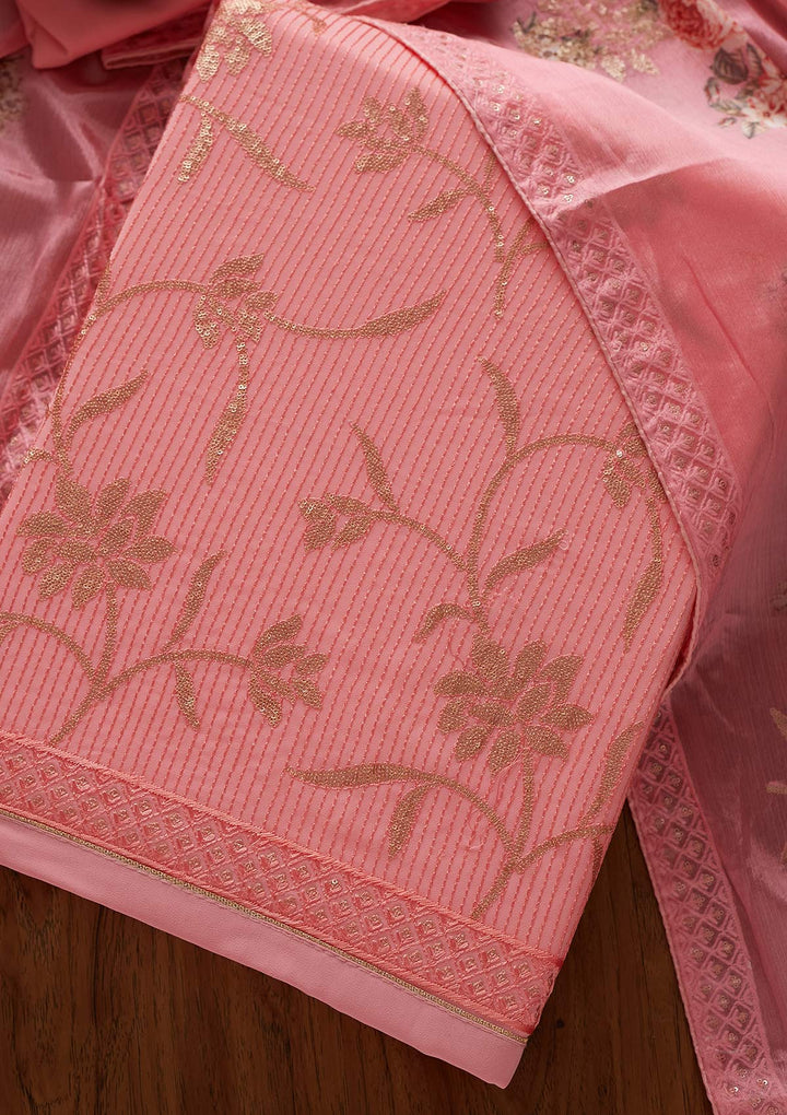 Pink Sequins Georgette Designer Unstitched Salwar Suit - koskii