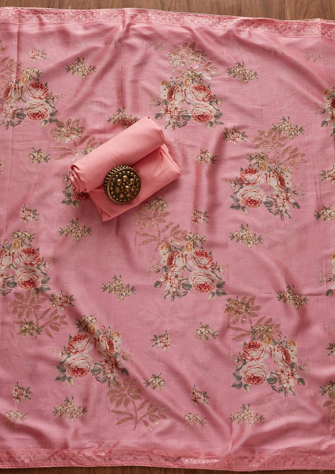 Pink Sequins Georgette Designer Unstitched Salwar Suit - koskii