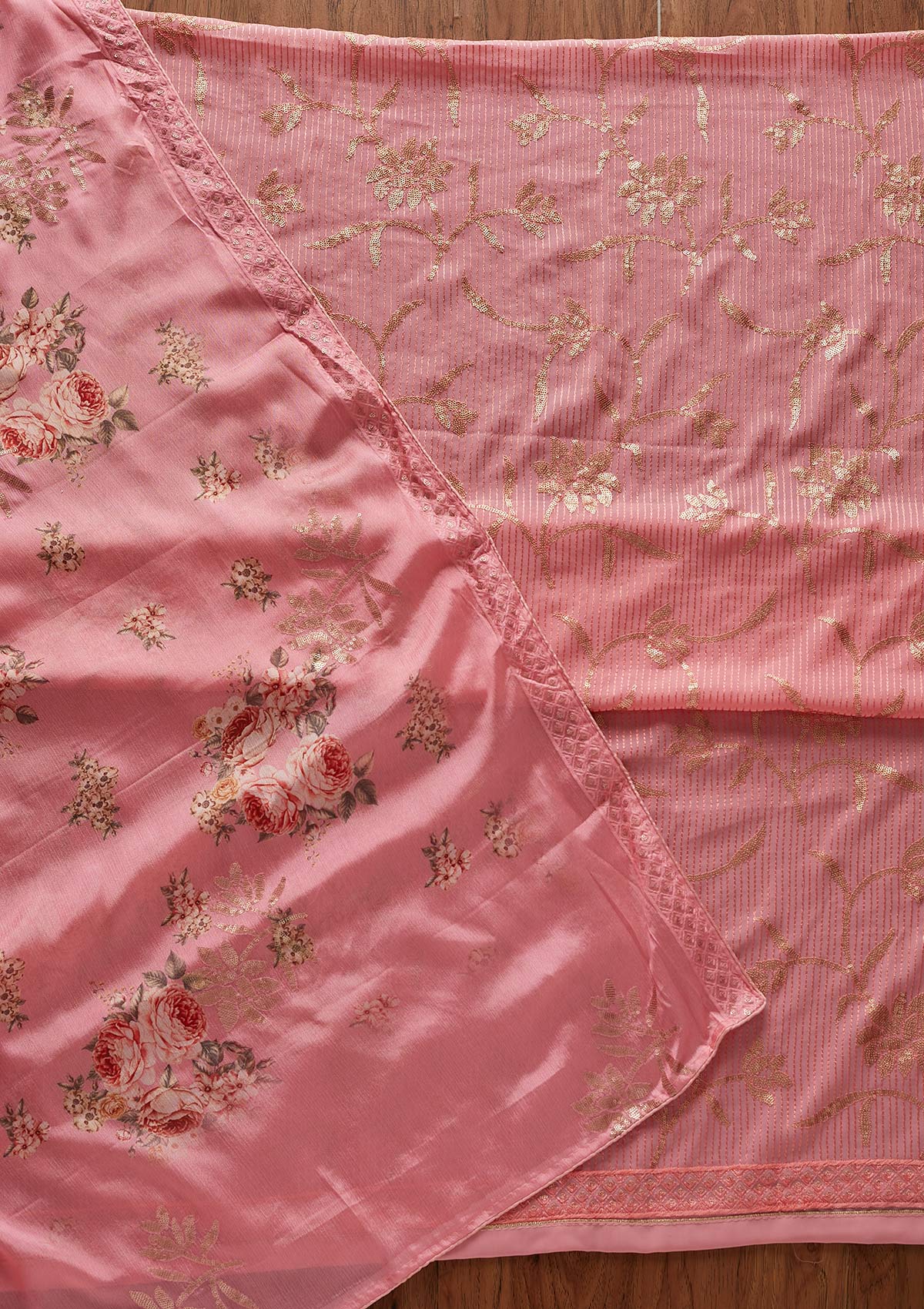 Pink Sequins Georgette Designer Unstitched Salwar Suit - koskii