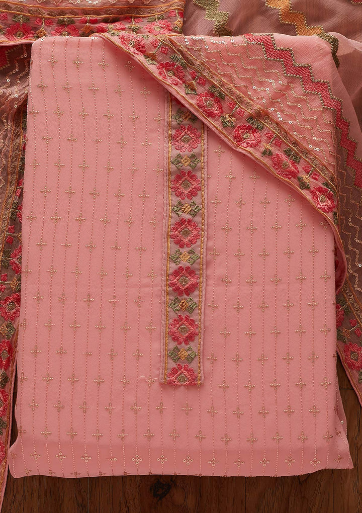 Pink Sequins Georgette Designer Unstitched Salwar Suit - koskii