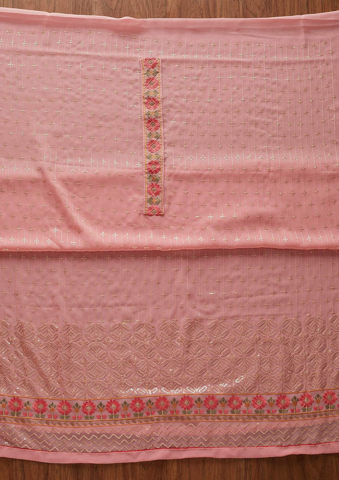 Pink Sequins Georgette Designer Unstitched Salwar Suit - koskii