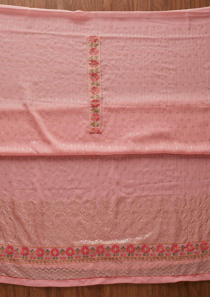 Pink Sequins Georgette Designer Unstitched Salwar Suit - koskii