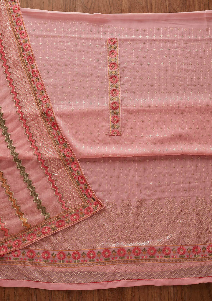 Pink Sequins Georgette Designer Unstitched Salwar Suit - koskii