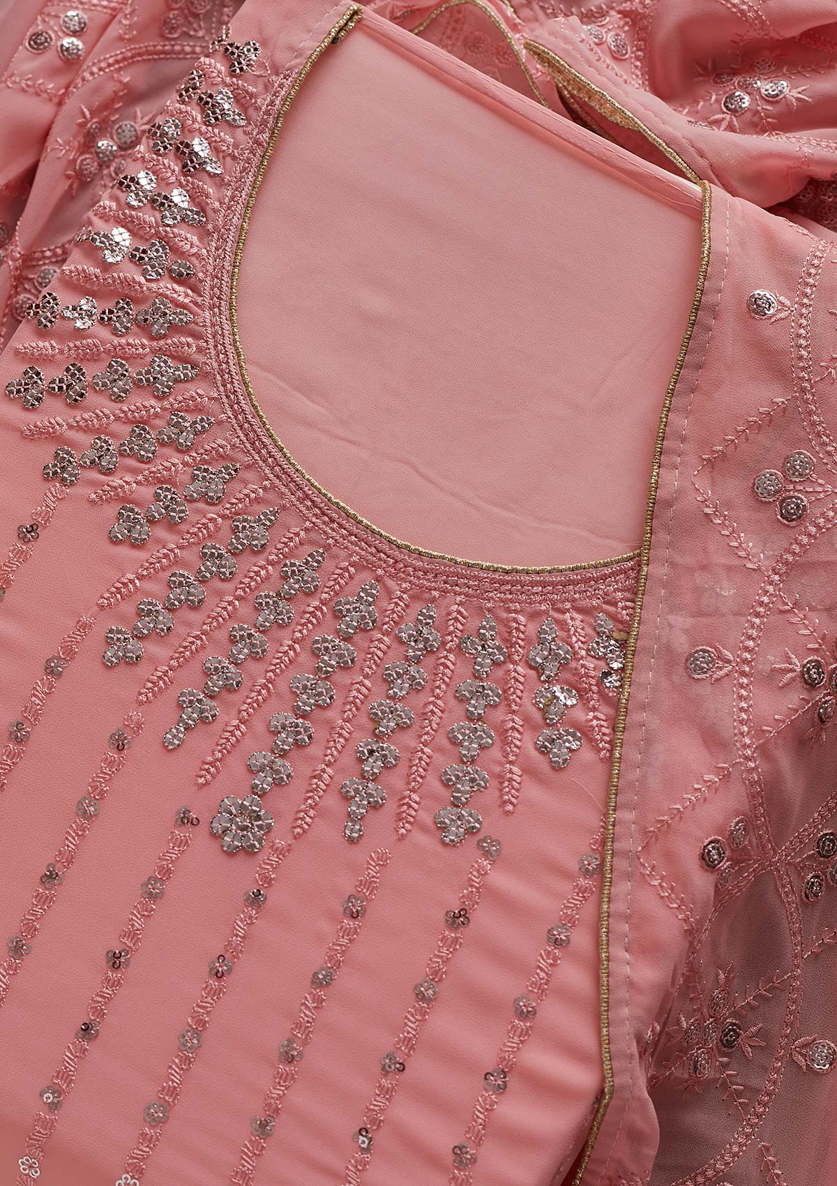 Pink Sequins Georgette Designer Unstitched Salwar Suit - Koskii