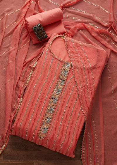 Pink Sequins Georgette Designer Unstitched Salwar Suit - Koskii