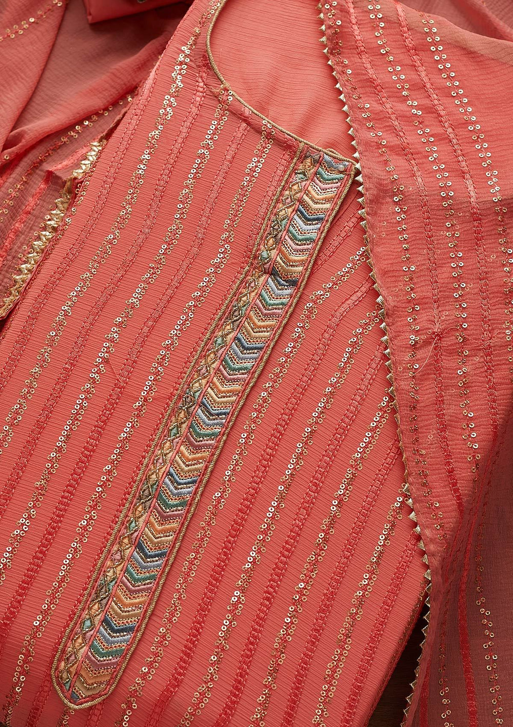 Pink Sequins Georgette Designer Unstitched Salwar Suit - Koskii