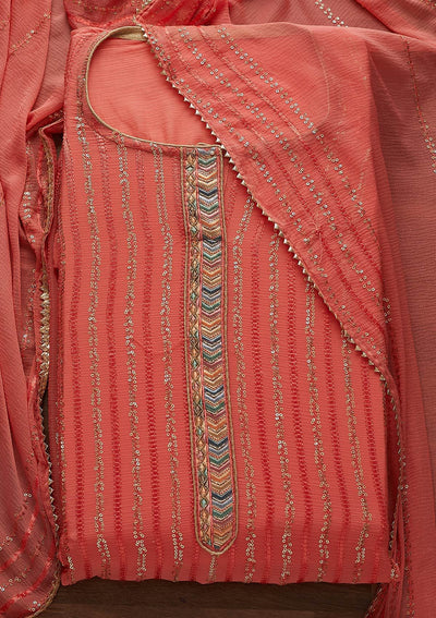 Pink Sequins Georgette Designer Unstitched Salwar Suit - Koskii