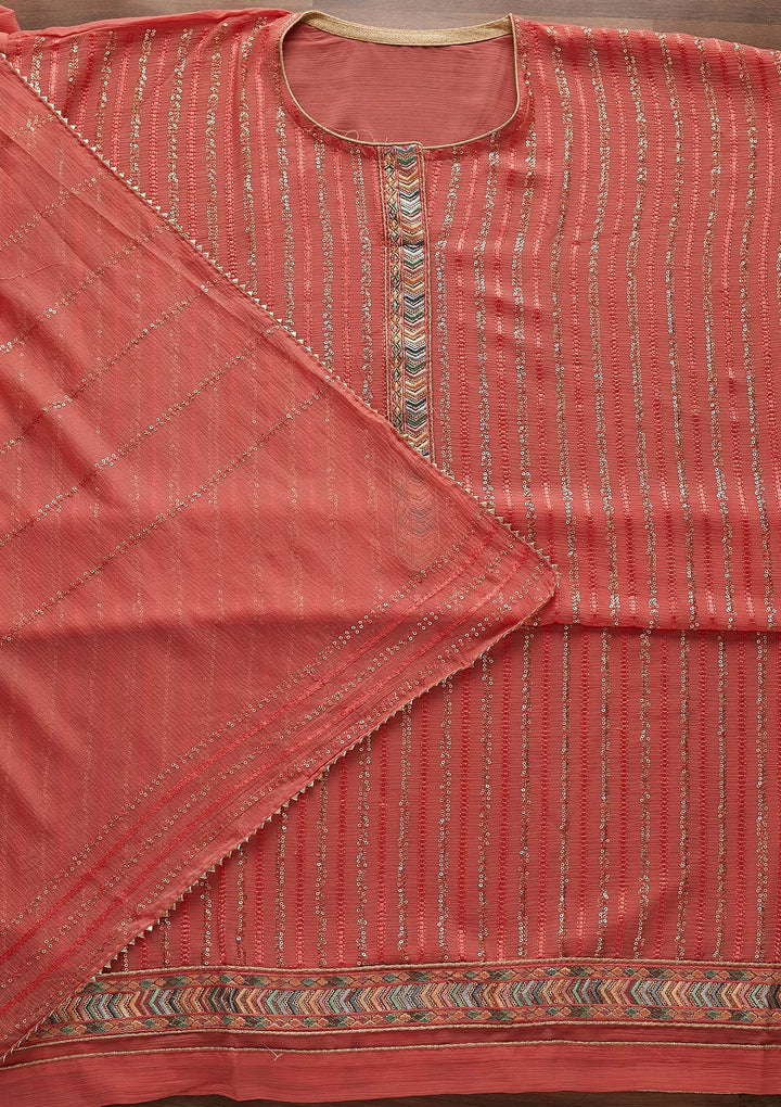Pink Sequins Georgette Designer Unstitched Salwar Suit - Koskii