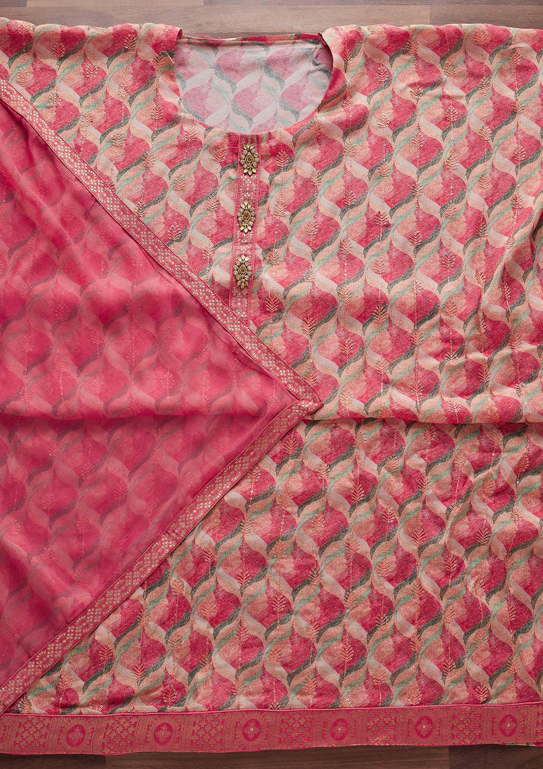 Pink Sequins Georgette Designer Unstitched Salwar Suit - Koskii