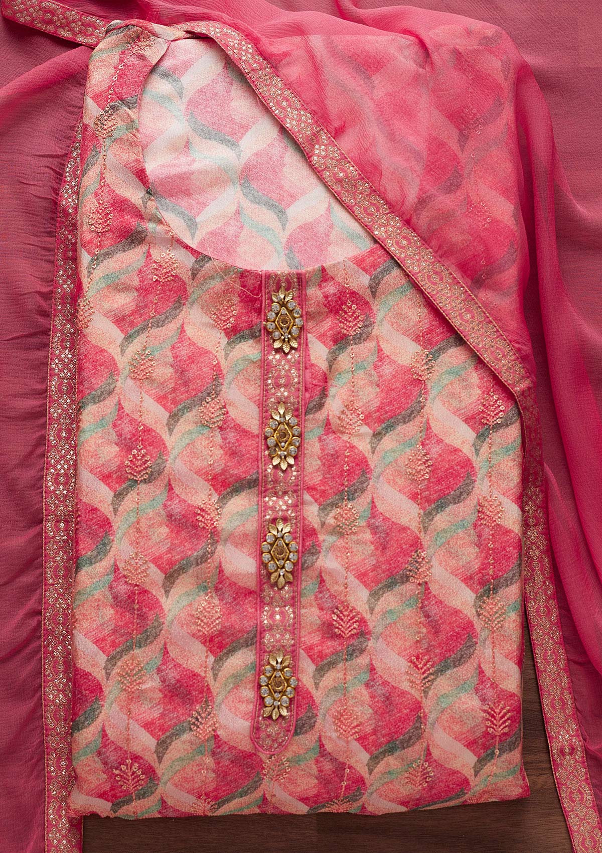 Pink Sequins Georgette Designer Unstitched Salwar Suit - Koskii