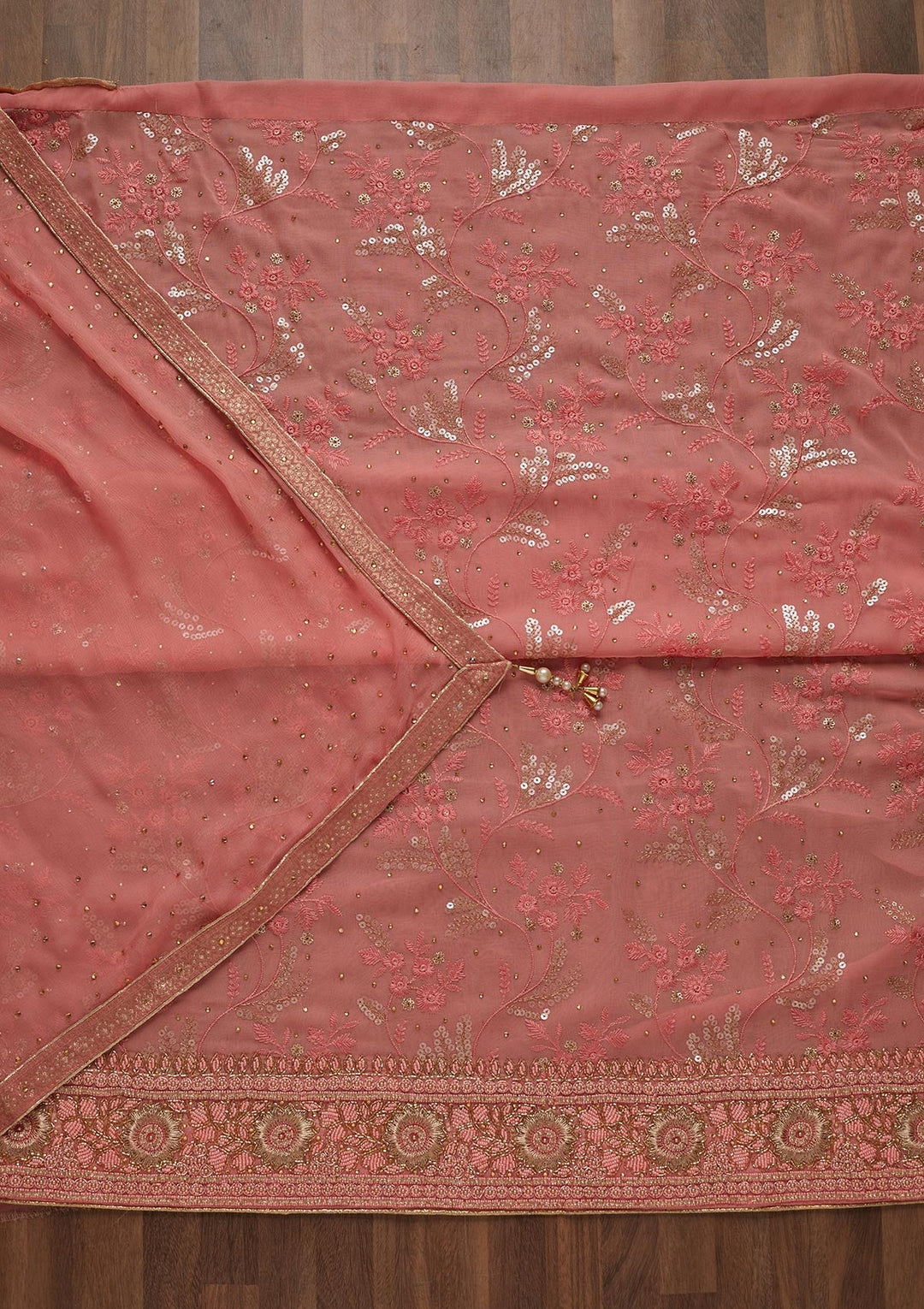 Pink Sequins Georgette Unstitched Salwar Suit - Koskii