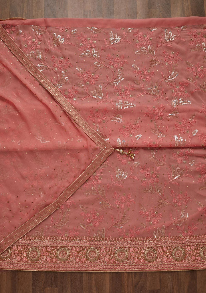 Pink Sequins Georgette Unstitched Salwar Suit - Koskii