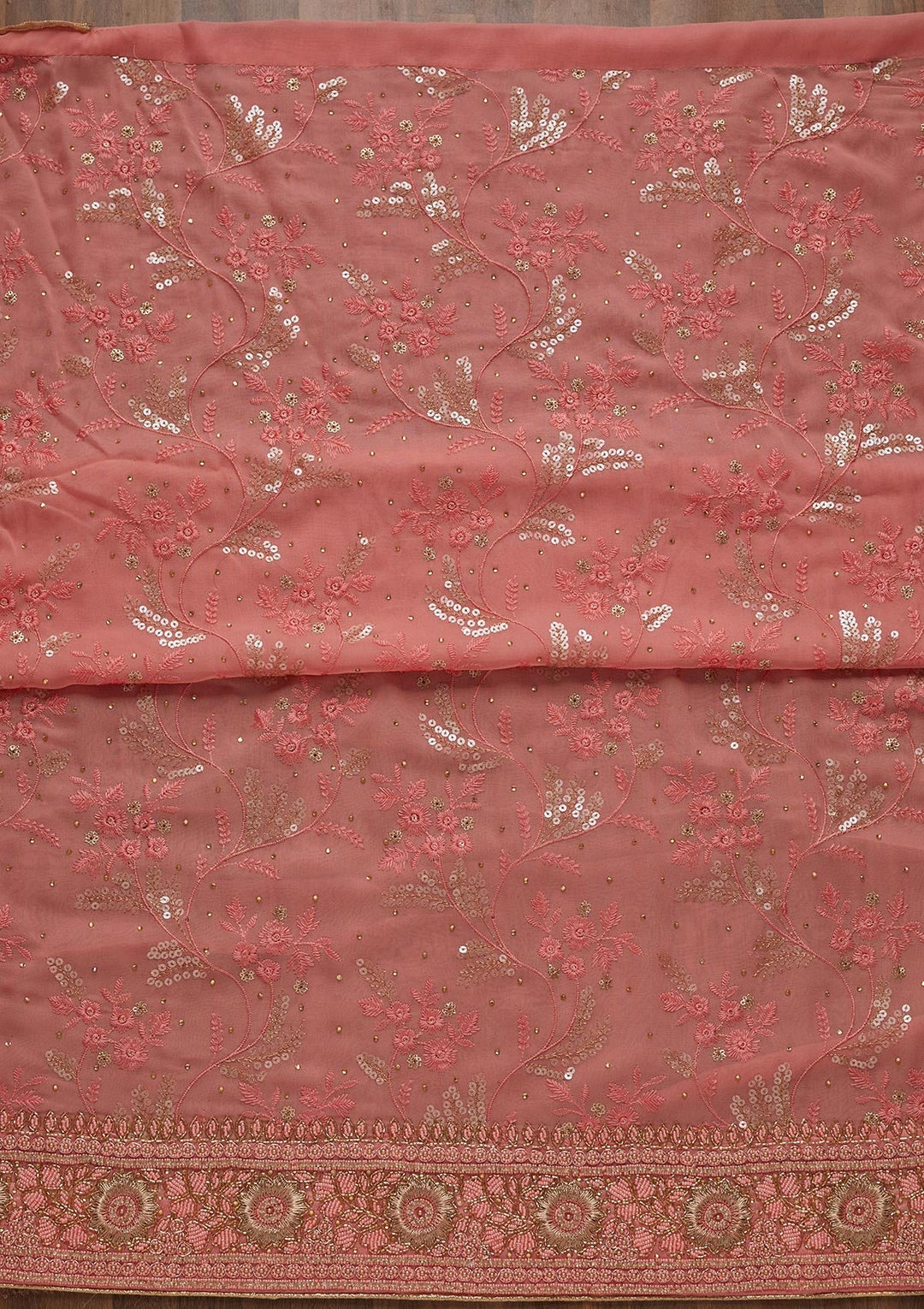 Pink Sequins Georgette Unstitched Salwar Suit - Koskii