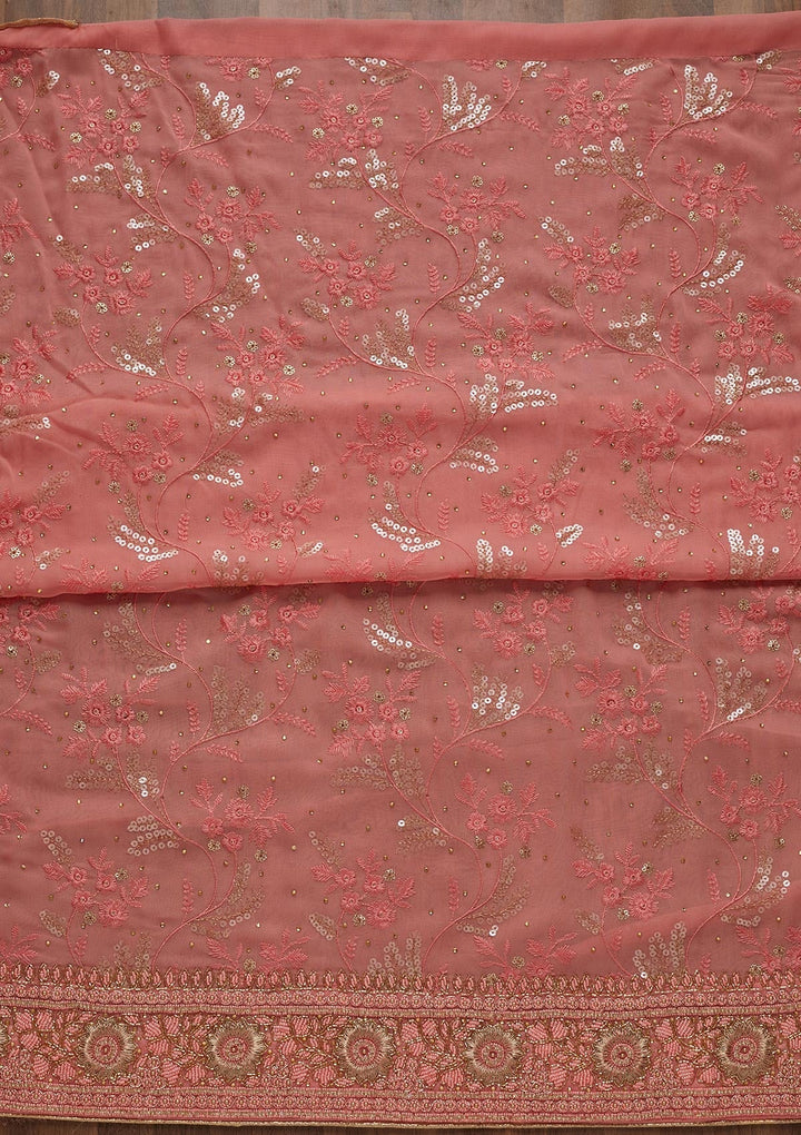 Pink Sequins Georgette Unstitched Salwar Suit - Koskii