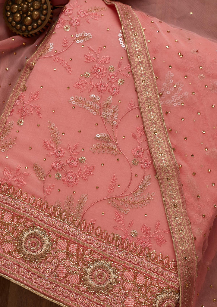 Pink Sequins Georgette Unstitched Salwar Suit - Koskii