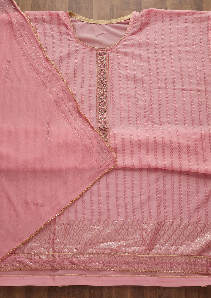 Pink Sequins Georgette Unstitched Salwar Suit-Koskii