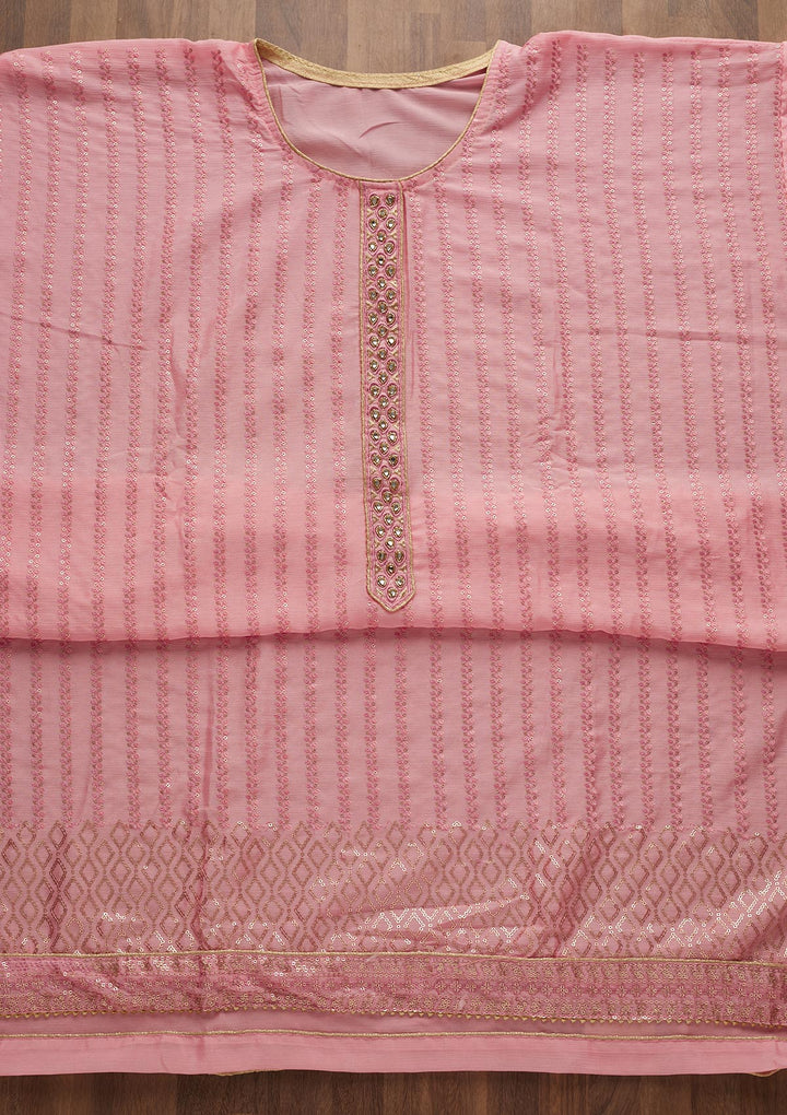 Pink Sequins Georgette Unstitched Salwar Suit-Koskii