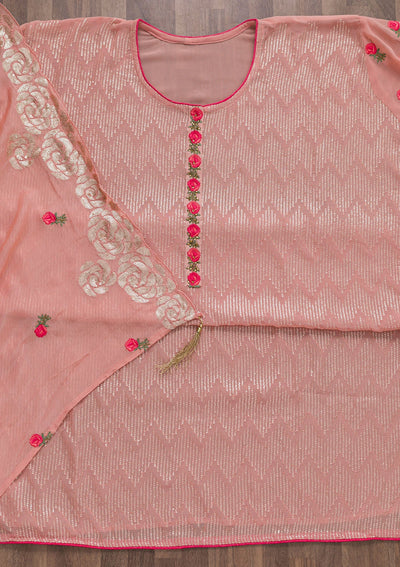 Pink Sequins Georgette Semi-Stitched Salwar Suit-Koskii