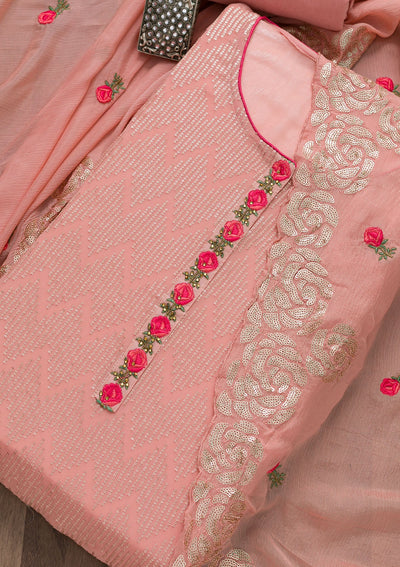 Pink Sequins Georgette Semi-Stitched Salwar Suit-Koskii