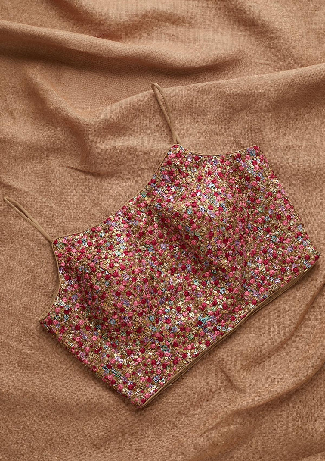 Pink Sequins Net Blouse- Koskii