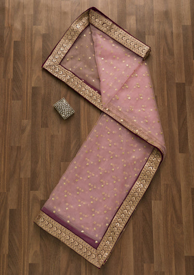 Pink Sequins Net Dupatta-Koskii