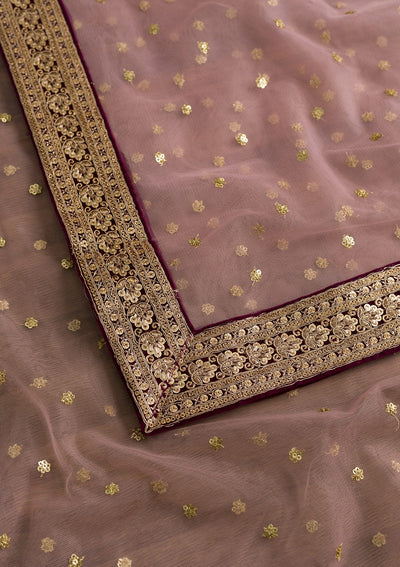 Pink Sequins Net Dupatta-Koskii