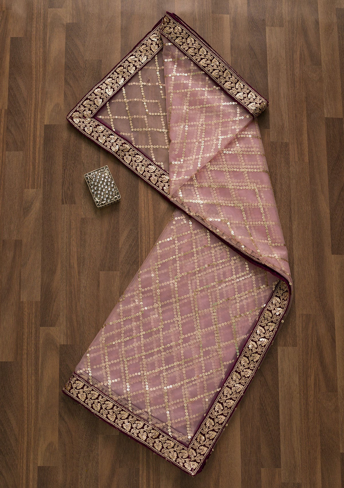 Pink Sequins Net Dupatta-Koskii