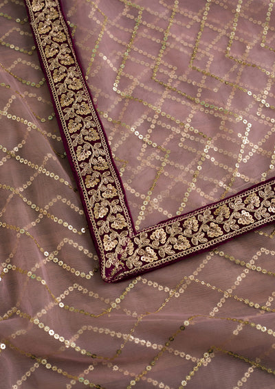 Pink Sequins Net Dupatta-Koskii