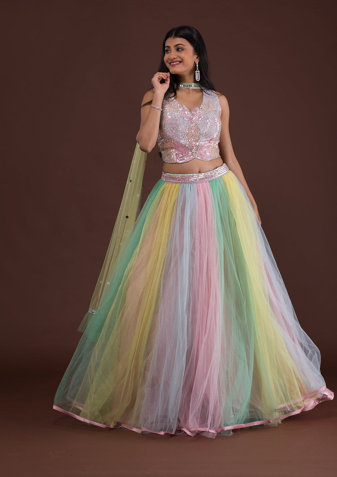 Pink Sequins Net Designer Lehenga-Koskii