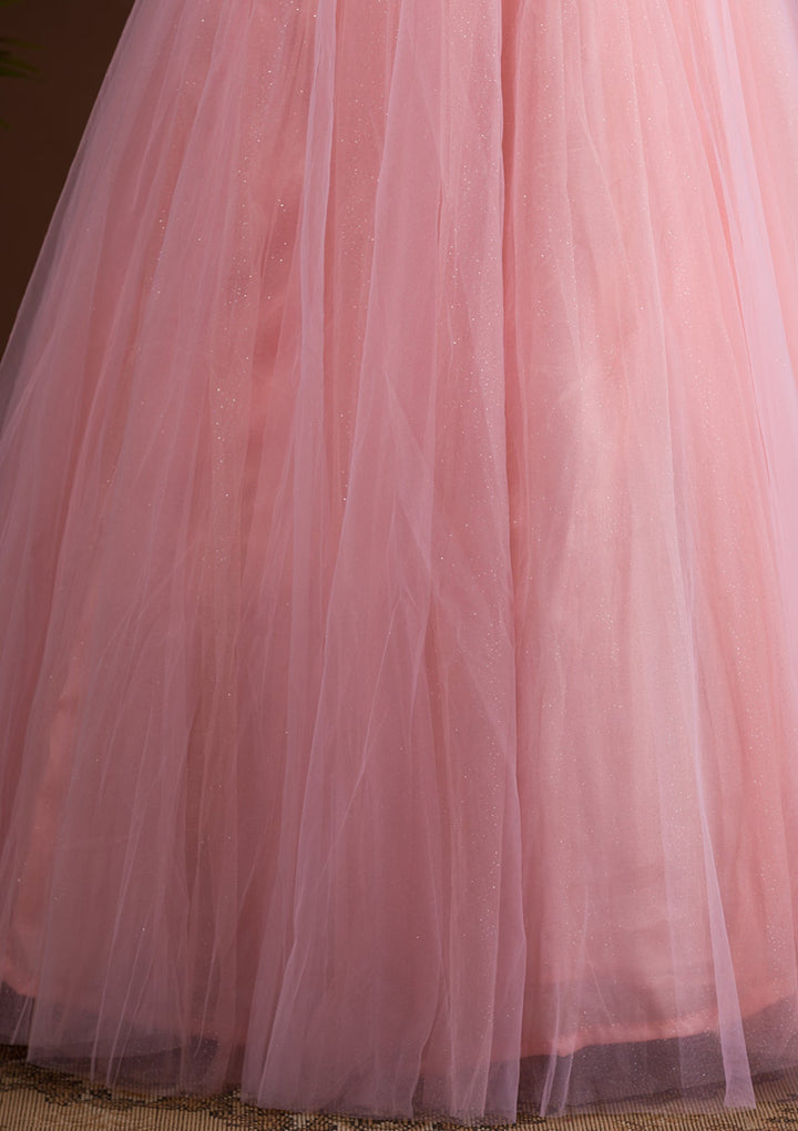 Pink Sequins Net Readymade Lehenga-Koskii
