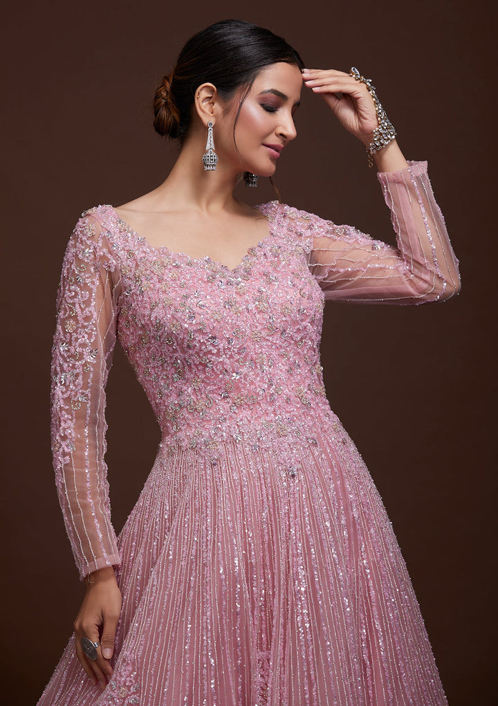 Pink Sequins Net Gown-Koskii