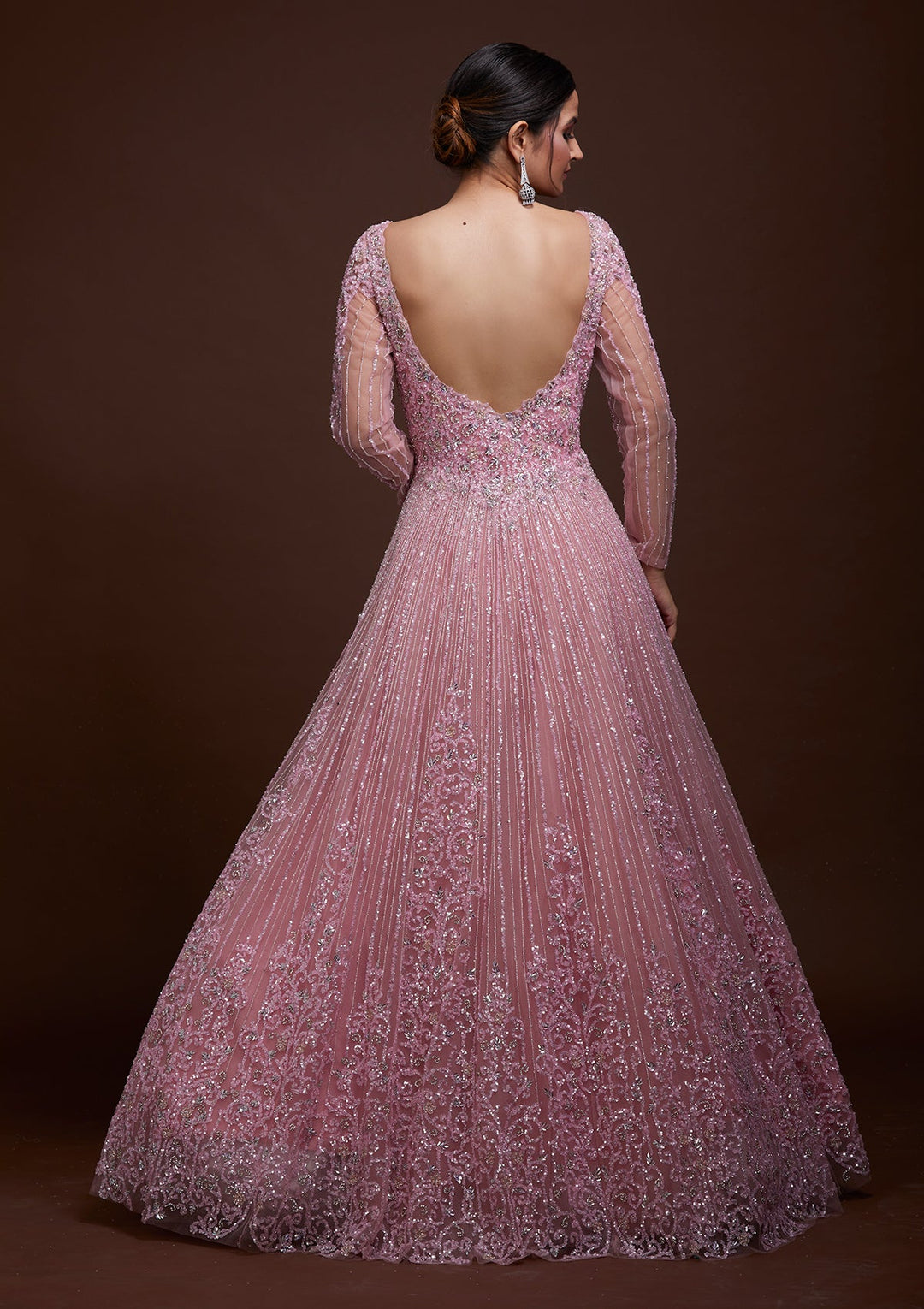 Pink Sequins Net Gown-Koskii