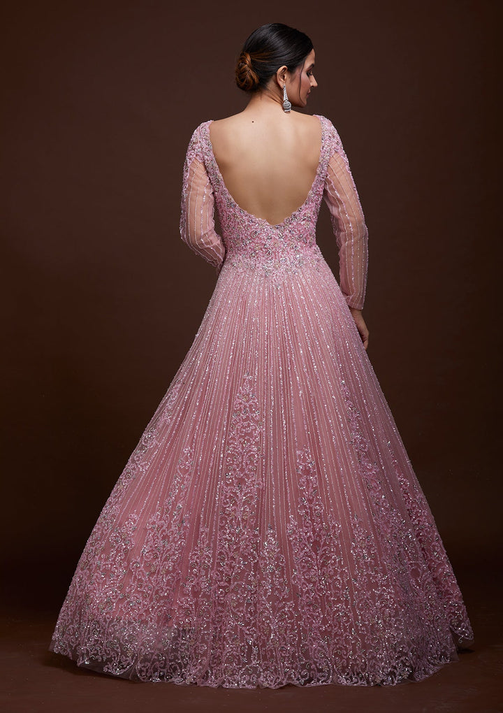 Pink Sequins Net Gown-Koskii