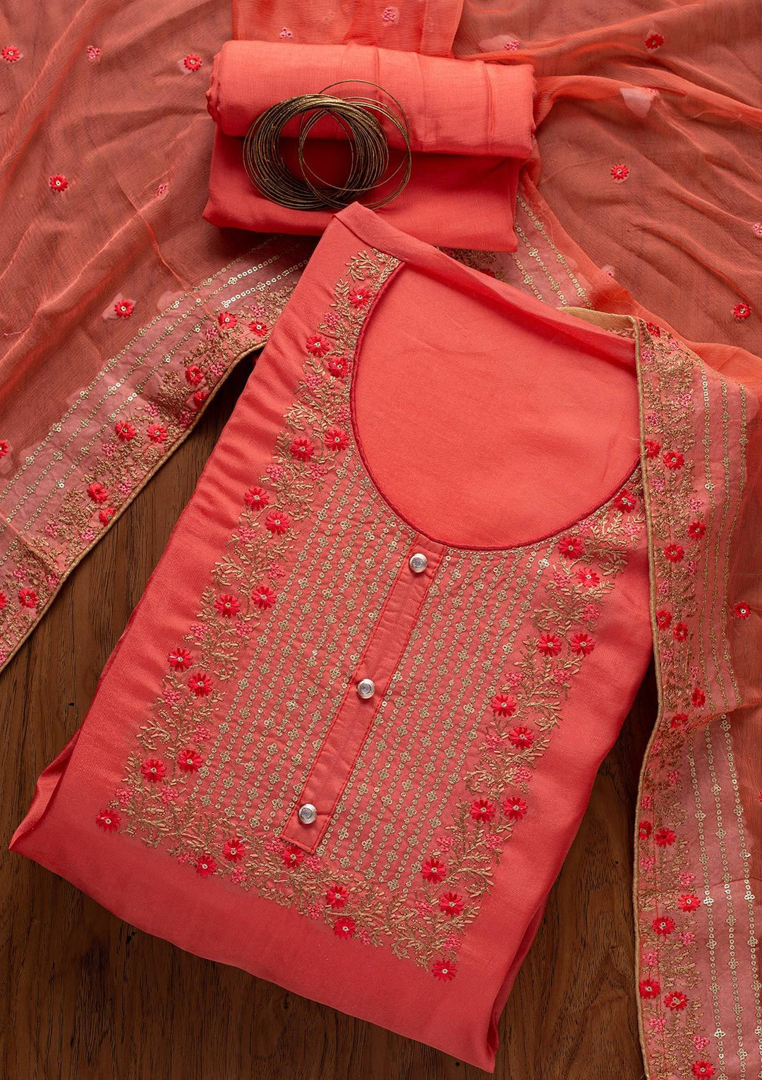 Pink Sequins Semi Crepe Designer Unstitched Salwar Suit - koskii