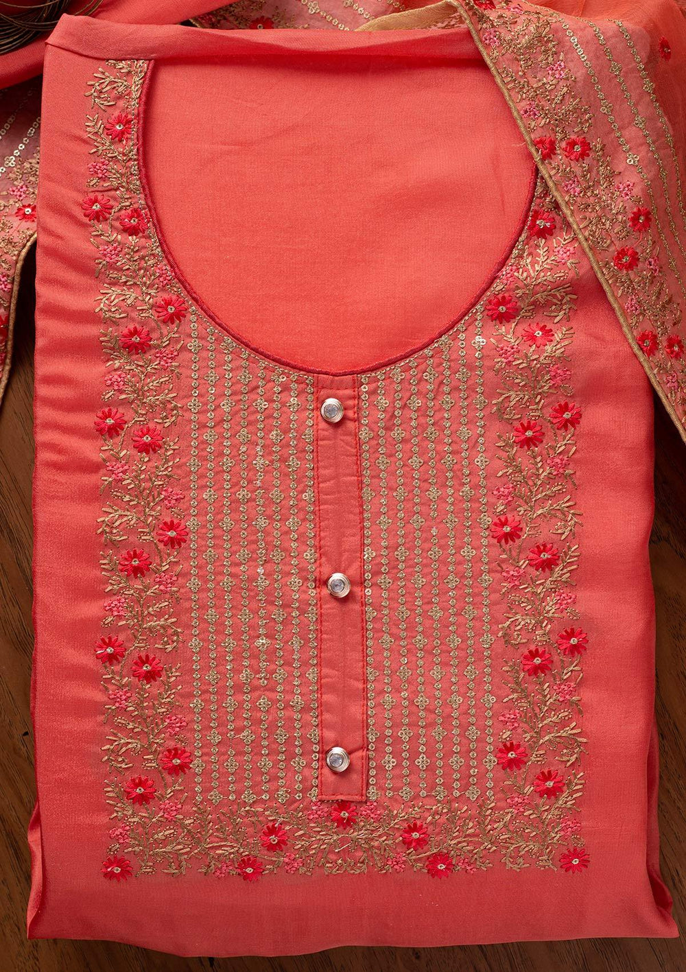Pink Sequins Semi Crepe Designer Unstitched Salwar Suit - koskii