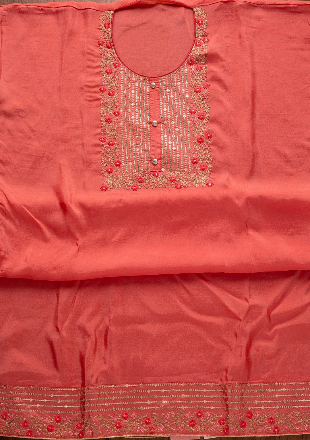 Pink Sequins Semi Crepe Designer Unstitched Salwar Suit - koskii