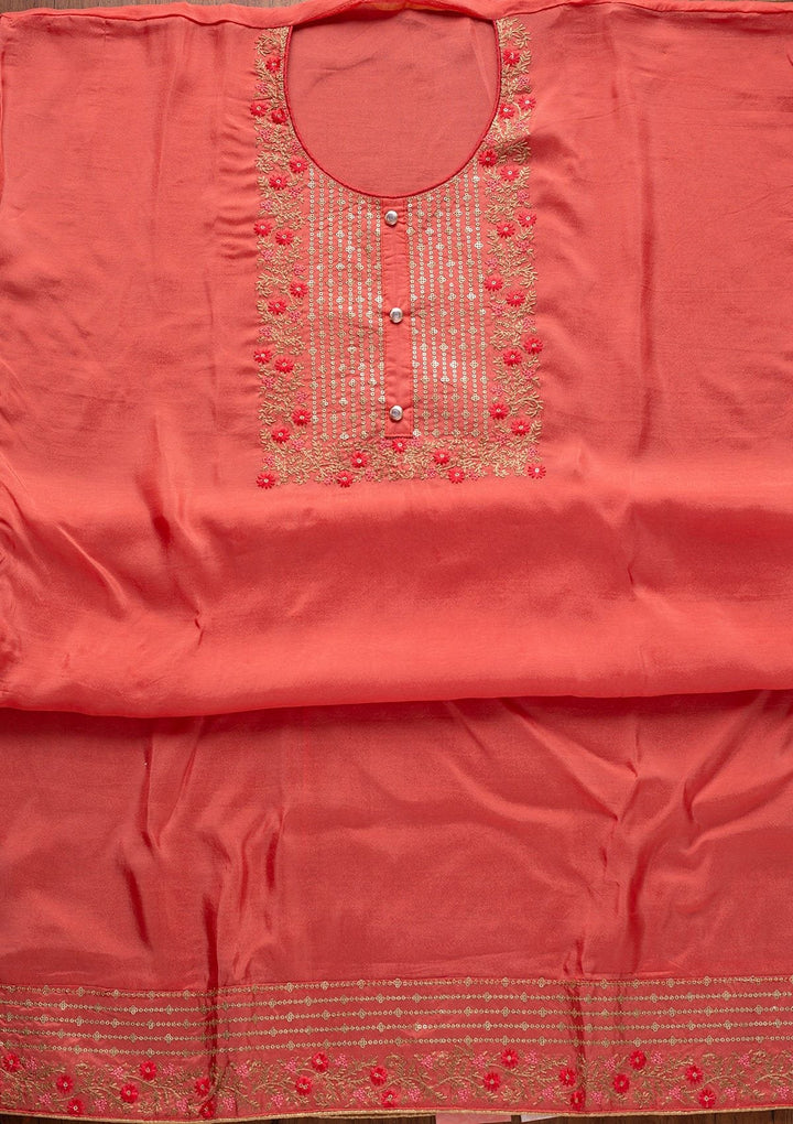 Pink Sequins Semi Crepe Designer Unstitched Salwar Suit - koskii