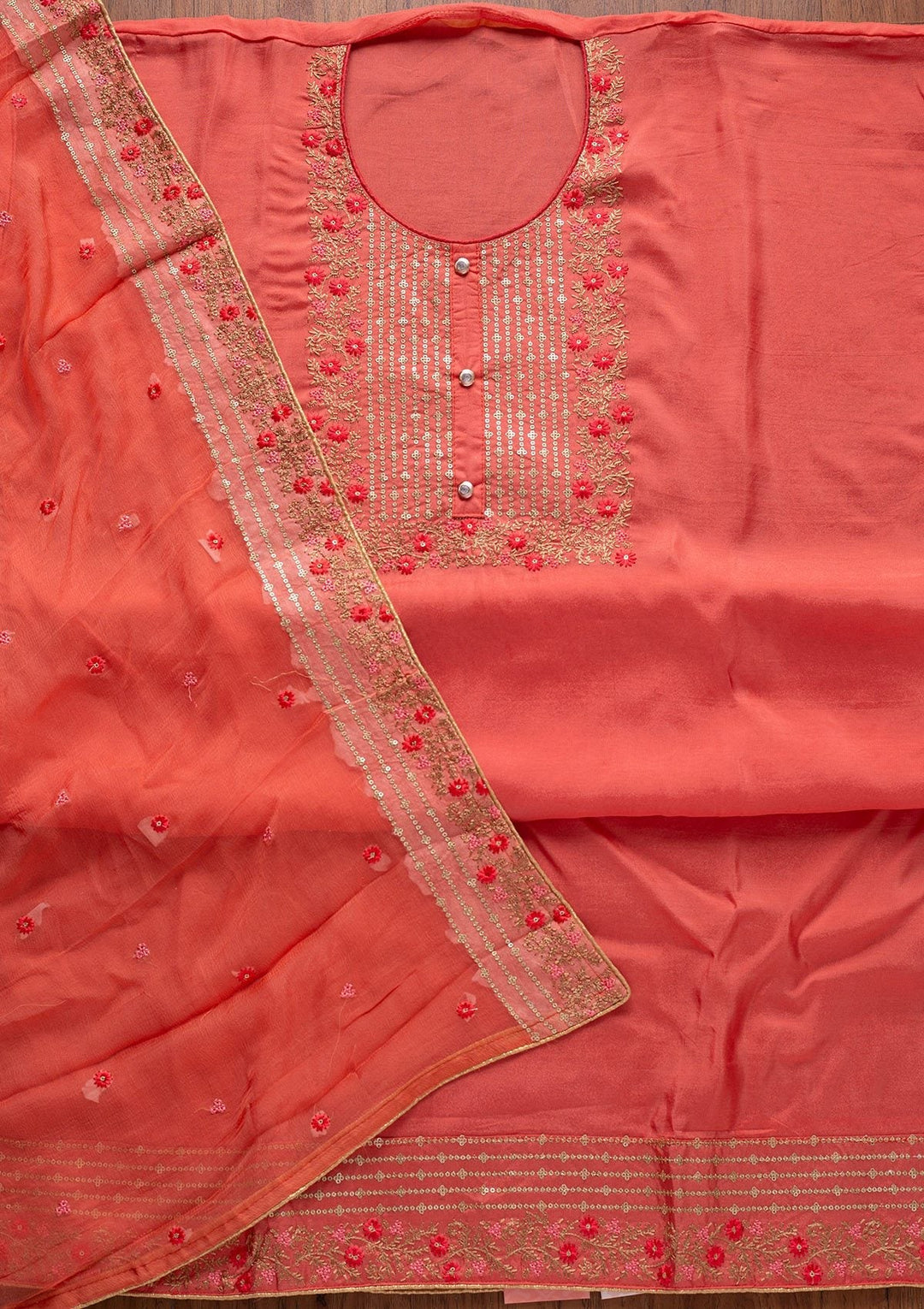 Pink Sequins Semi Crepe Designer Unstitched Salwar Suit - koskii