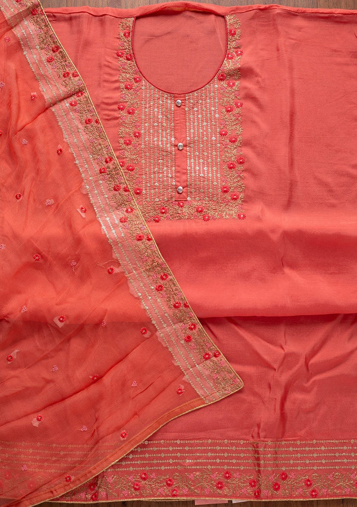 Pink Sequins Semi Crepe Designer Unstitched Salwar Suit - koskii