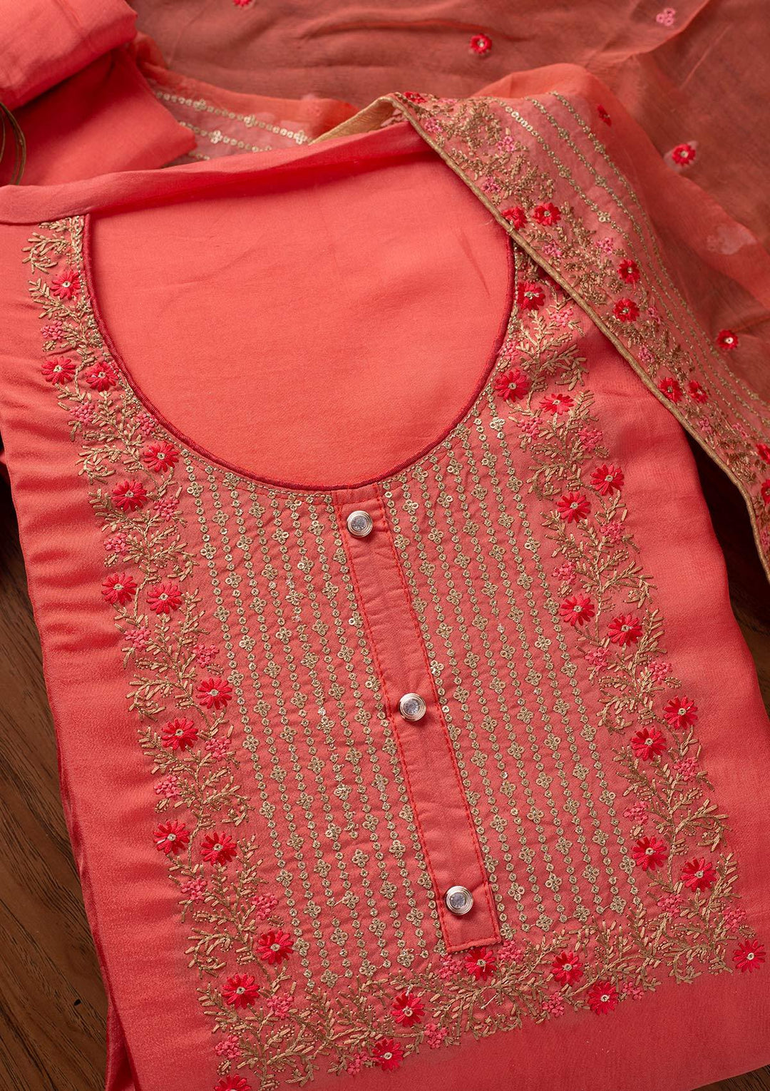 Pink Sequins Semi Crepe Designer Unstitched Salwar Suit - koskii