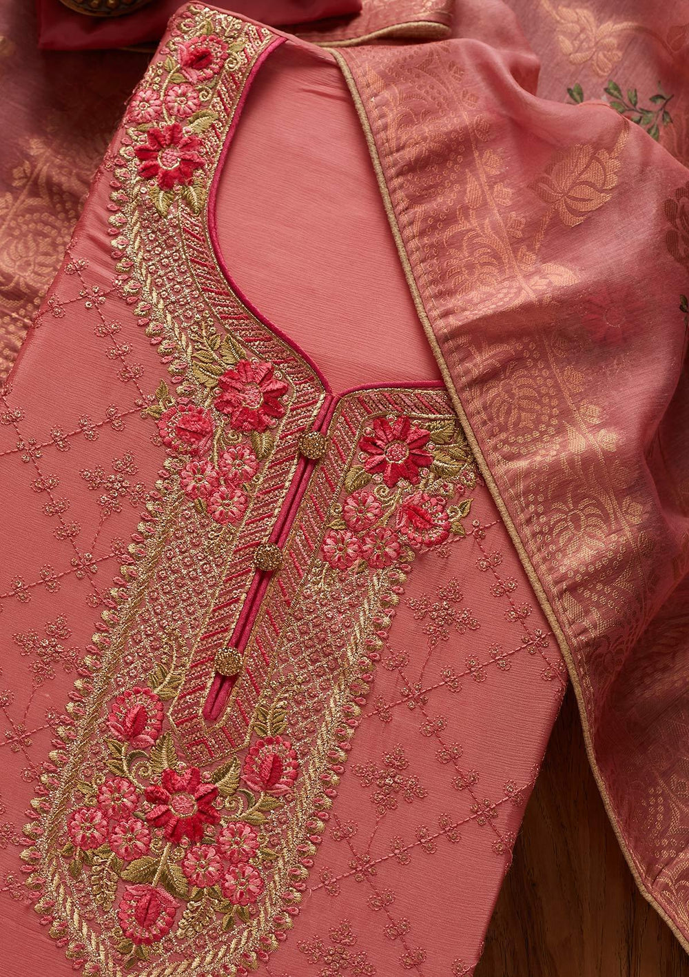 Pink Sequins Semi Crepe Designer Unstitched Salwar Suit - koskii