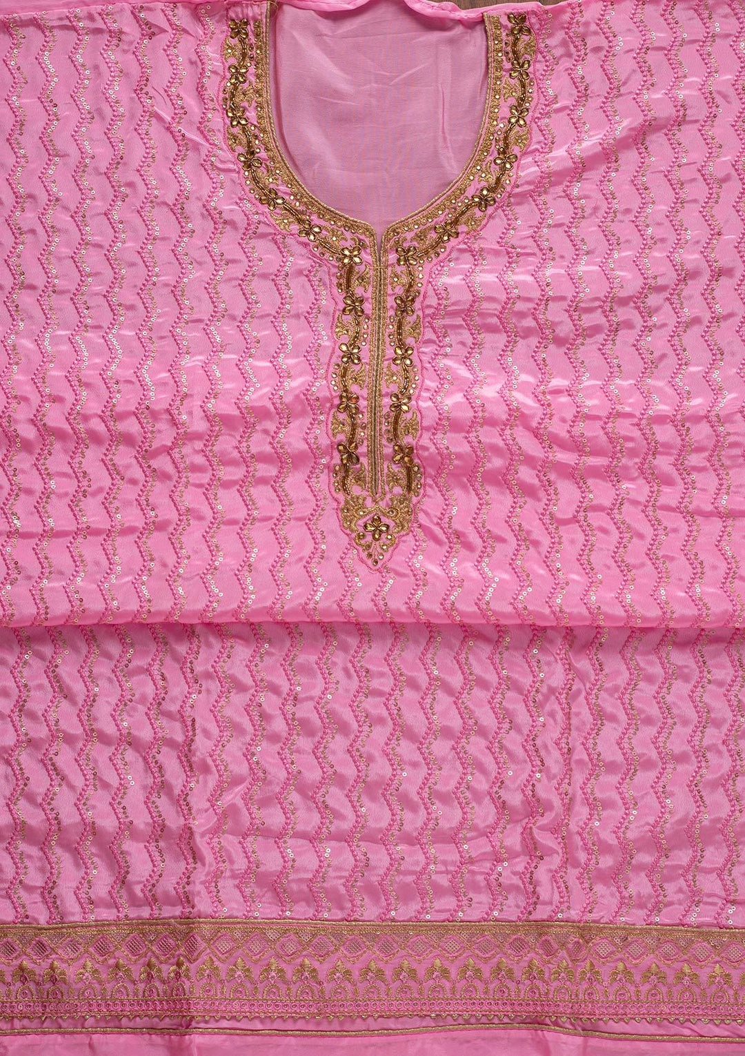 Pink Sequins Semi Crepe Designer Unstitched Salwar Suit - koskii