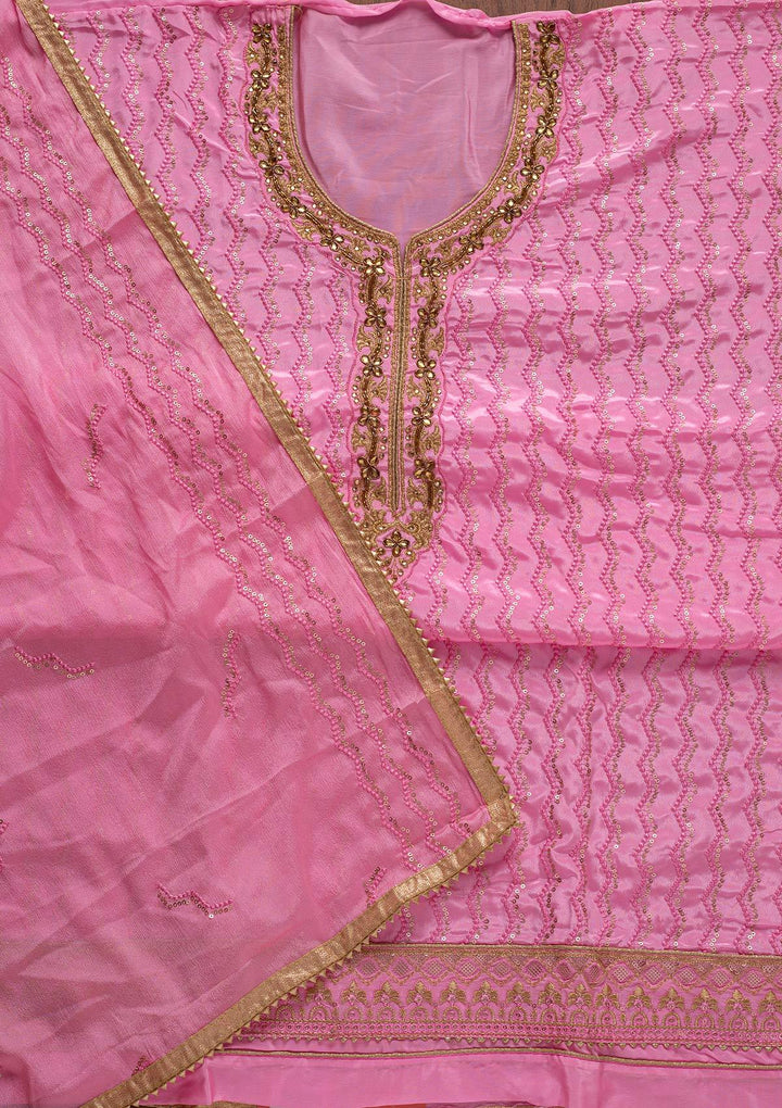 Pink Sequins Semi Crepe Designer Unstitched Salwar Suit - koskii