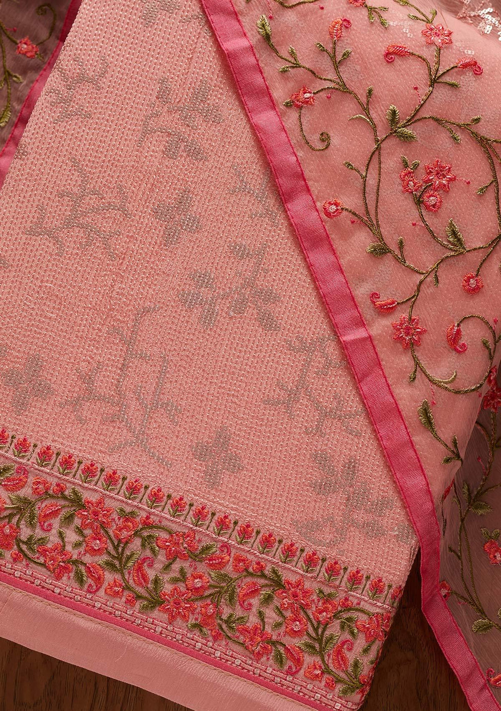 Pink Sequins Semi Crepe Designer Unstitched Salwar Suit - koskii