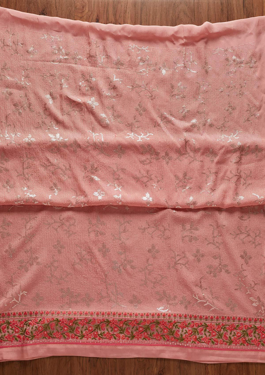 Pink Sequins Semi Crepe Designer Unstitched Salwar Suit - koskii