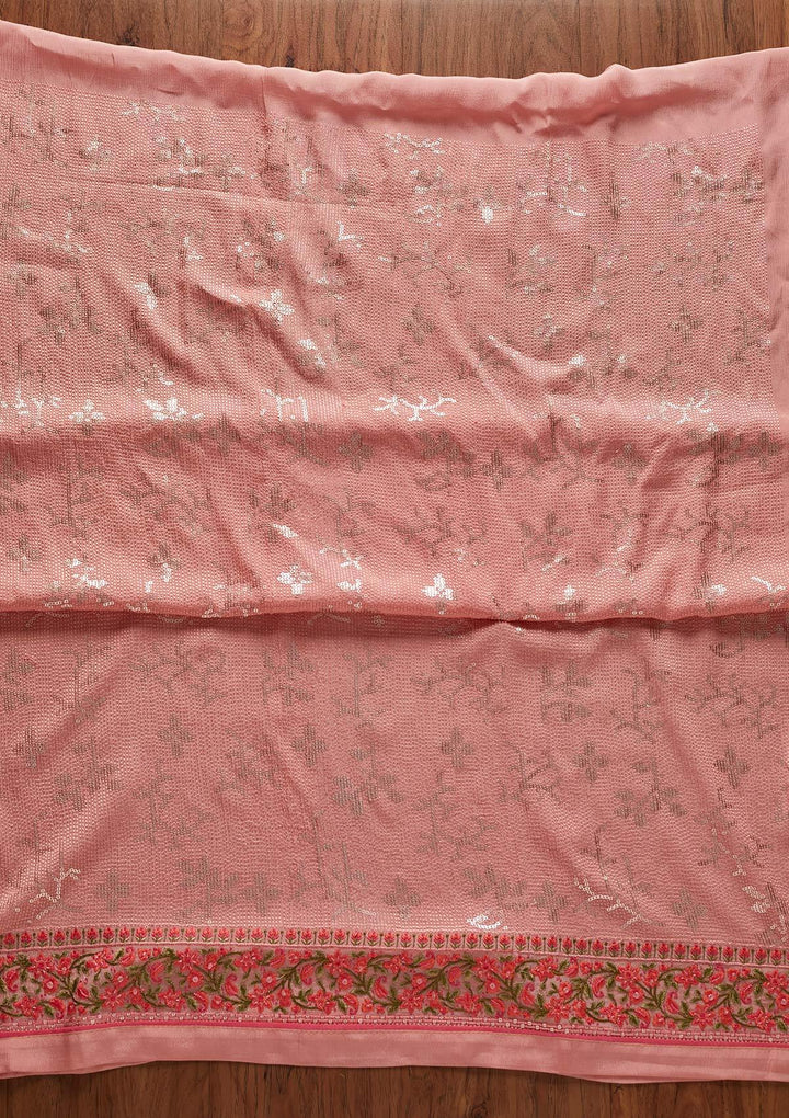 Pink Sequins Semi Crepe Designer Unstitched Salwar Suit - koskii
