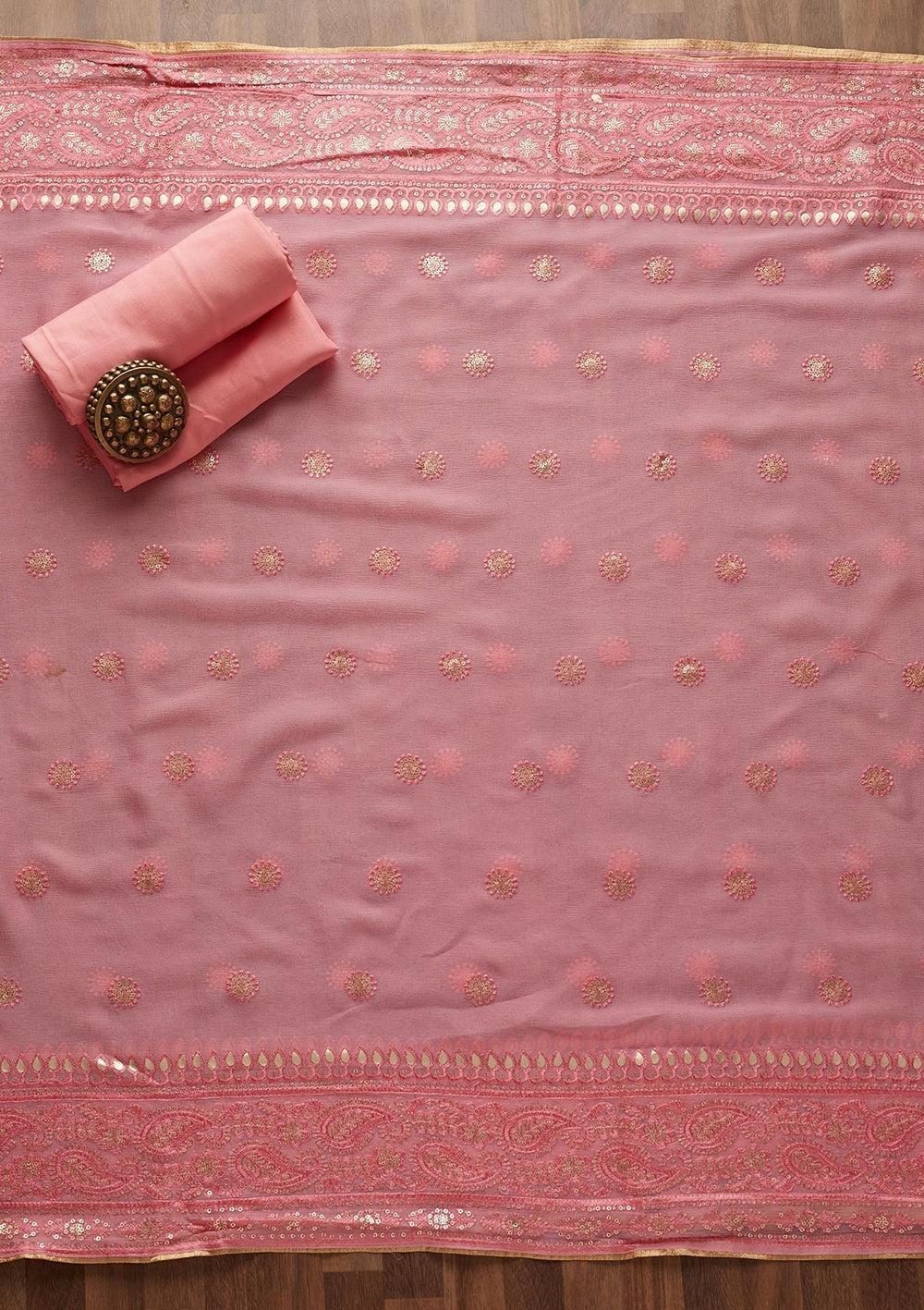 Pink Sequins Semi Crepe Designer Unstitched Salwar Suit - Koskii