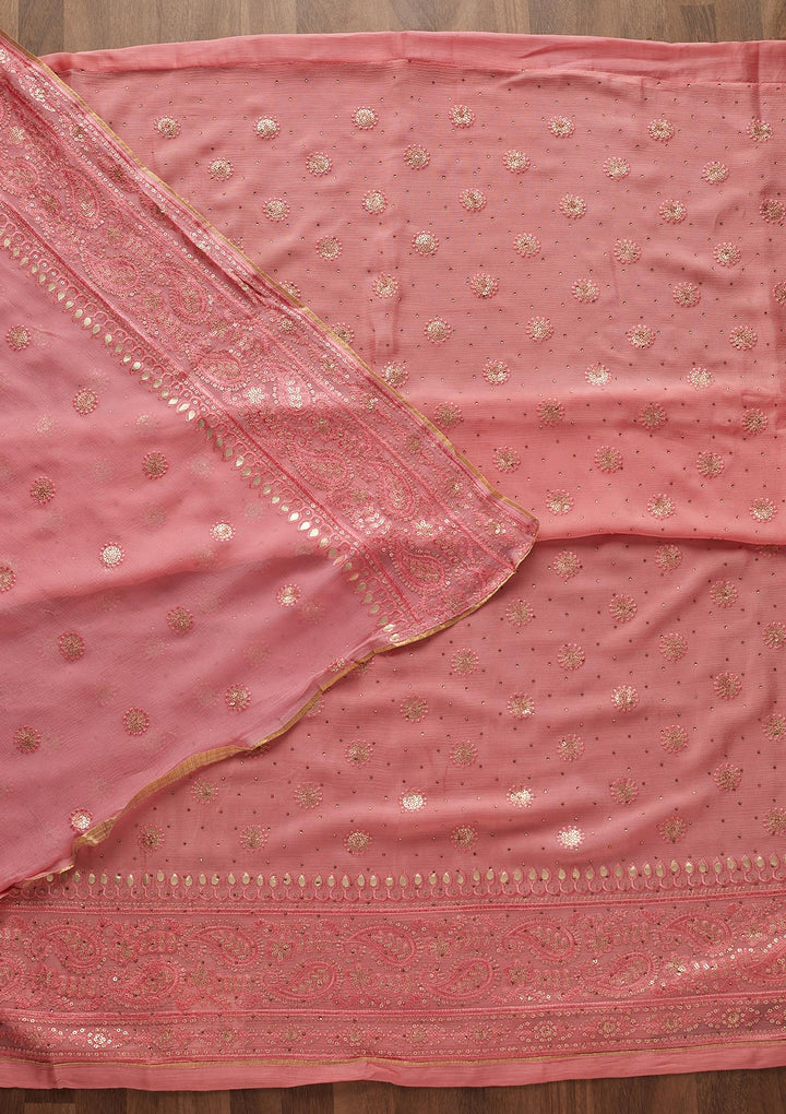 Pink Sequins Semi Crepe Designer Unstitched Salwar Suit - Koskii