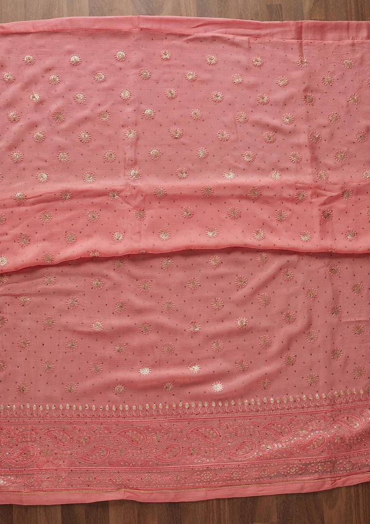 Pink Sequins Semi Crepe Designer Unstitched Salwar Suit - Koskii